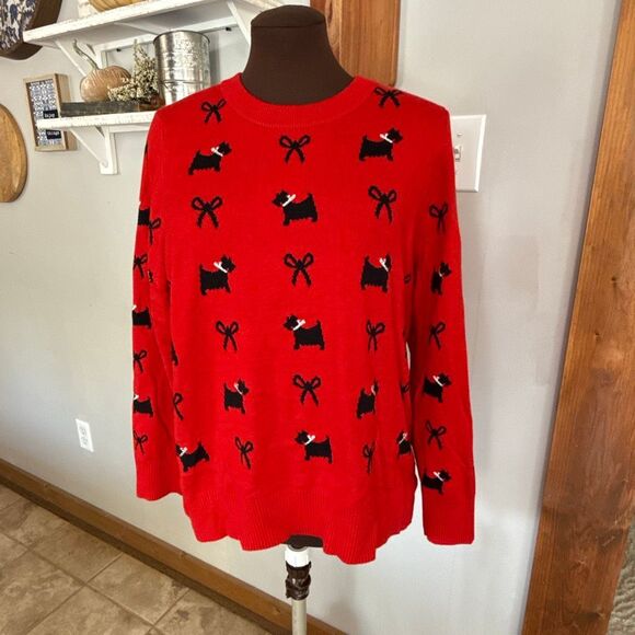 Karen Scott Scottie dog sweater womens size xl red black bows novelty print soft - Picture 1 of 11